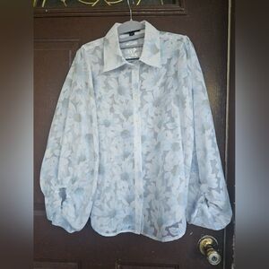 Boston Proper Sheer Floral Blouse - White and Gray